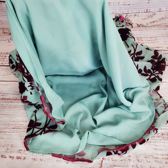 Yigal Azrouel Y2K Silk Blend Slip Dress 6 Elegant Teal w/ Plum Velvet Floral NWT - Picture 8 of 16
